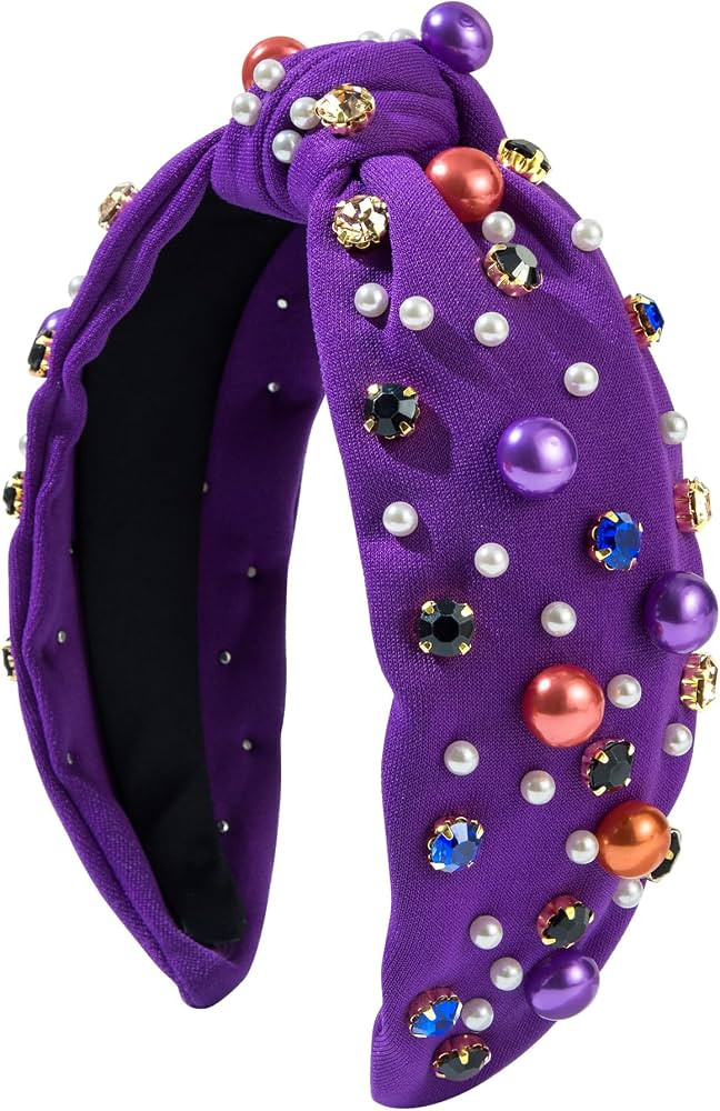Halloween Pearl Knotted Headband for Women Girls Non Slip Rhinestone Embellished Hair Hoop Hallow... | Amazon (US)