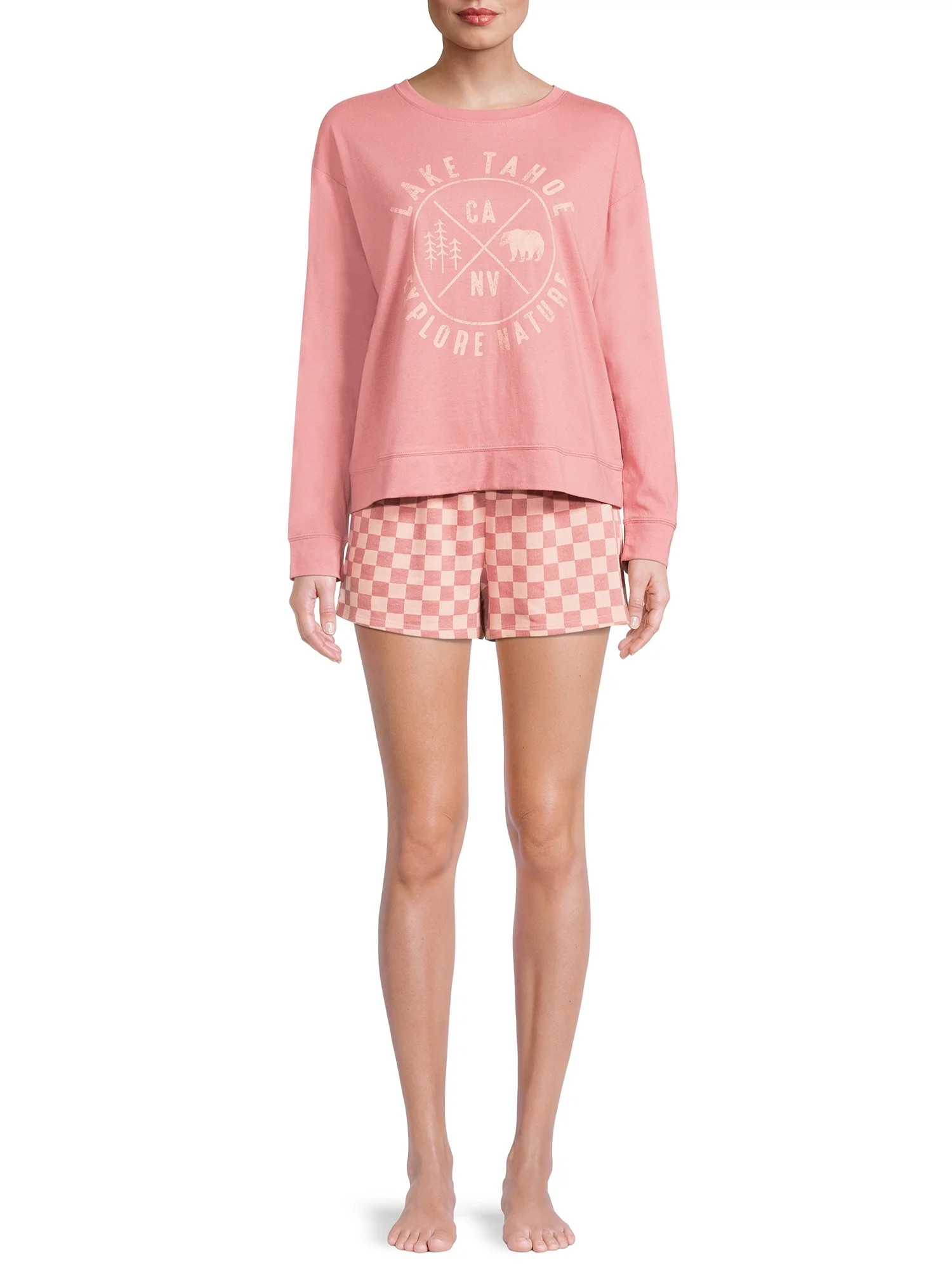 Grayson Social Women's and Women's Plus Destination Long Sleeve Top and Sleep Short Set, 2pc | Walmart (US)