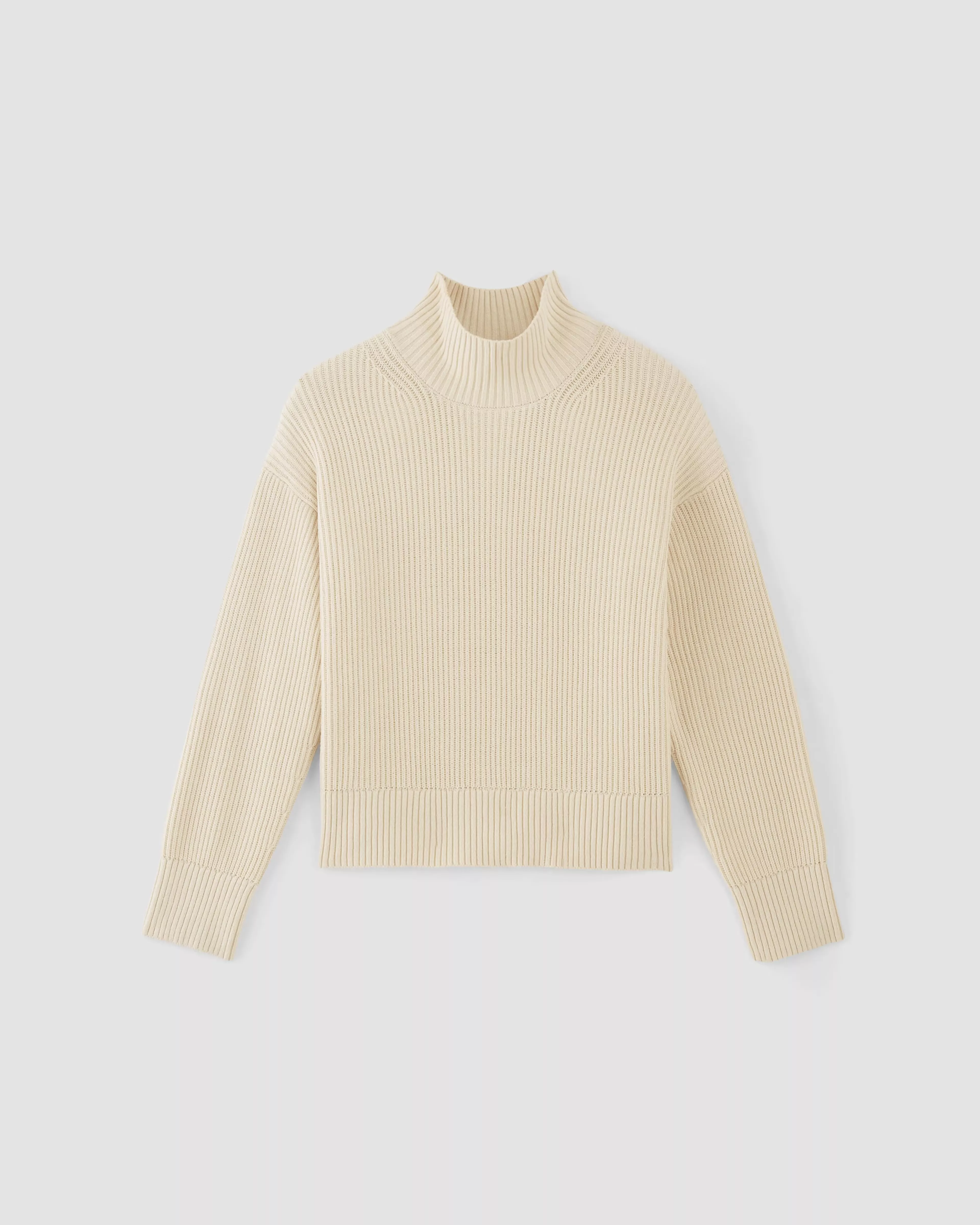 Strick-Top regular aus reinem Organic Cotton - beige, Rundhals Pullover