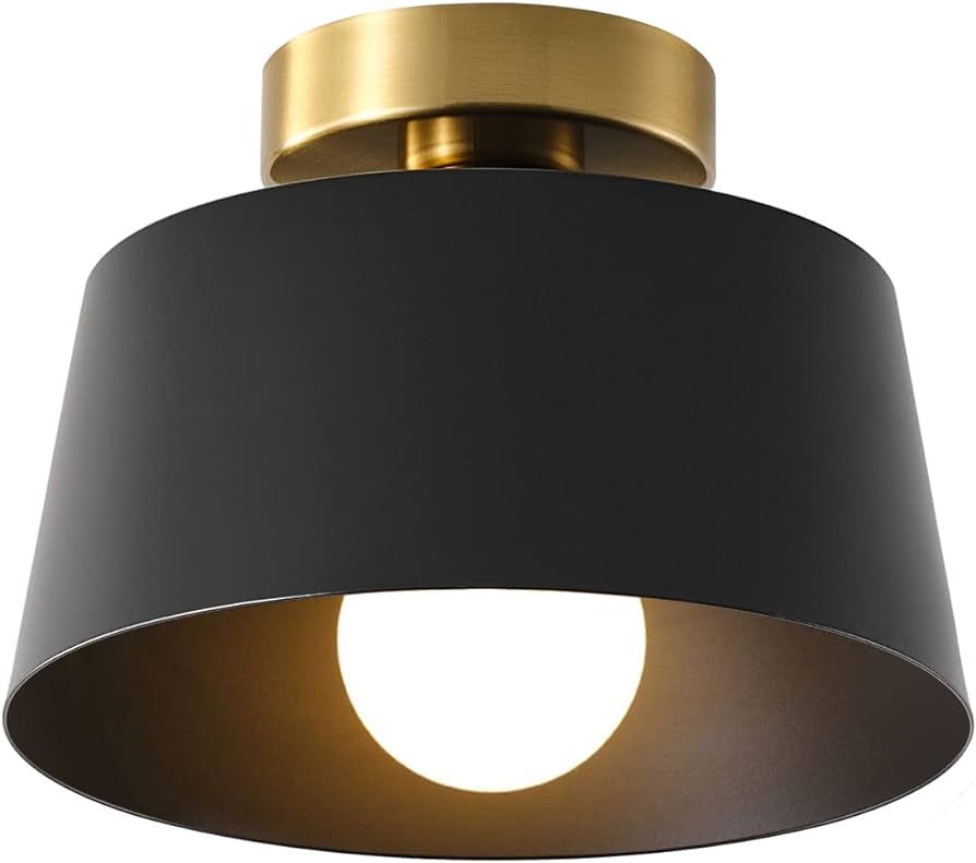 Ceiling Light Fixture, Hallway Ceiling Light with Gold Plate and Matte Black Shade, Modern Simple... | Amazon (US)