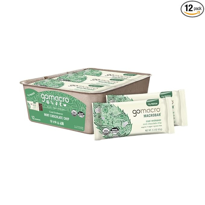 GoMacro MacroBar Organic Vegan Protein Bars - Mint Chocolate Chip, 2.3 Ounce Bars, (Pack of 12) | Amazon (US)