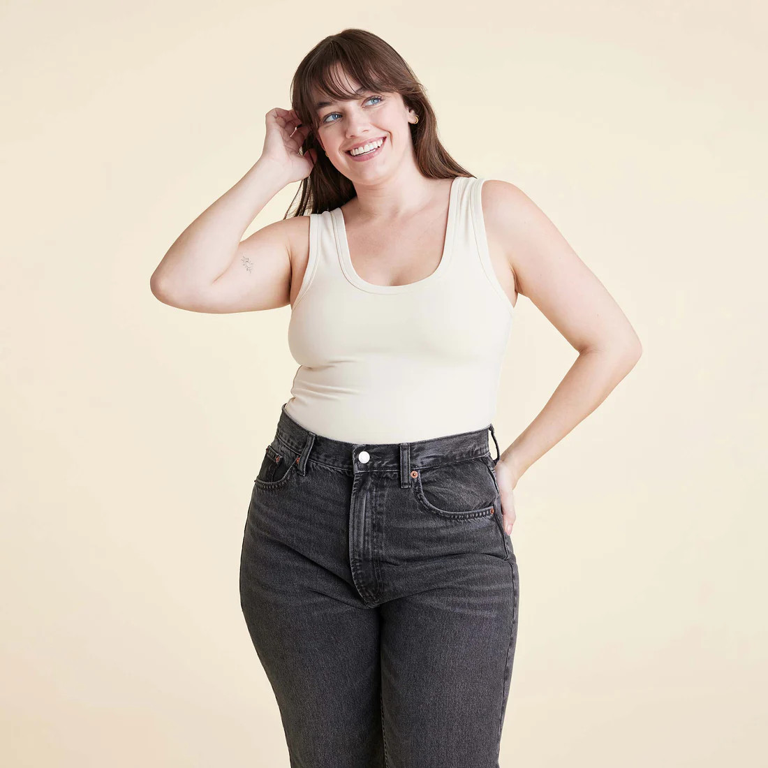 Seamless Scoop Tank Bodysuit | Bone | Nuuds US