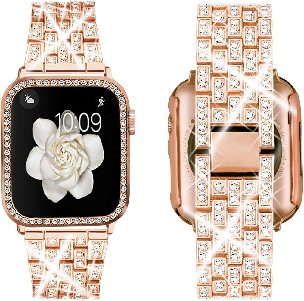 Supoix Compatible with Apple Watch Band 38/40/41/42/44/45/46/49mm+ Case, Women Jewelry Bling Diam... | Amazon (US)