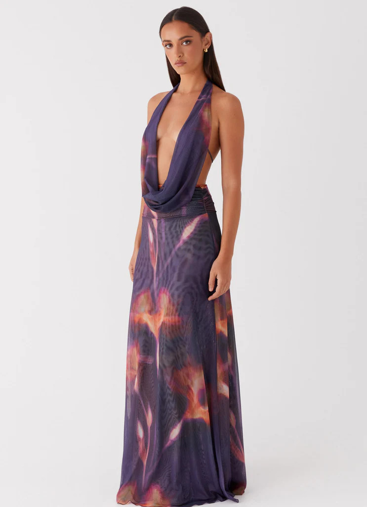 Elysia Mesh Maxi Dress - Midnight Bloom | Peppermayo (Global)