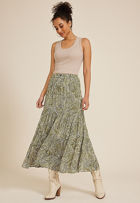 Gauze Printed High Rise Maxi Skirt | Maurices