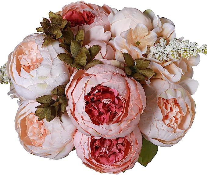 Luyue Vintage Artificial Peony Silk Flowers Bouquet Home Wedding Decoration (Light Pink Bud) | Amazon (US)