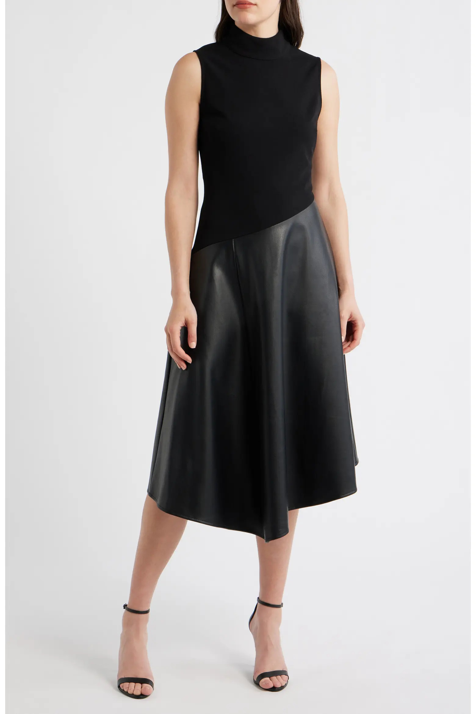 Mixed Media Asymmetric Mock Neck Midi Dress (Women) | Nordstrom | Nordstrom