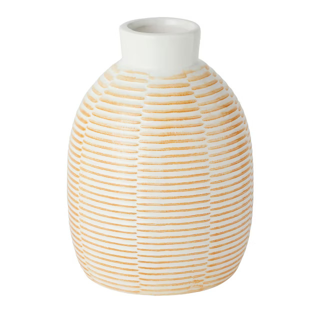 Farmlyn Creek Decorative Ceramic Vase for Flowers, Rustic Farmhouse Home Decor, 5 x 5 x 7 in | Target