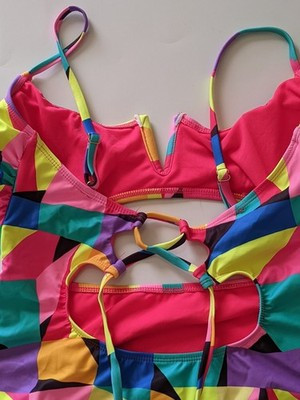 No Boundaries XL Cutout One Piece Swimsuit Neon Geometric Barbiecore New | eBay | eBay US