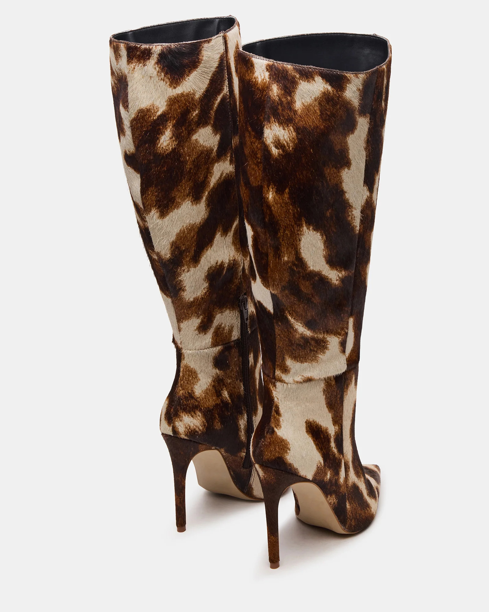 NITRO Brown Cow Print Wide Calf Pointed-Toe Stiletto Heel Knee-High Women's Boots | Steve Madden (US)