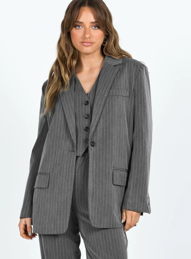 Purley Pinstripe Blazer Grey | Princess Polly AU
