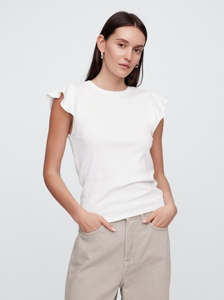 Ribbed Flutter Sleeve T-Shirt | Gap Factory