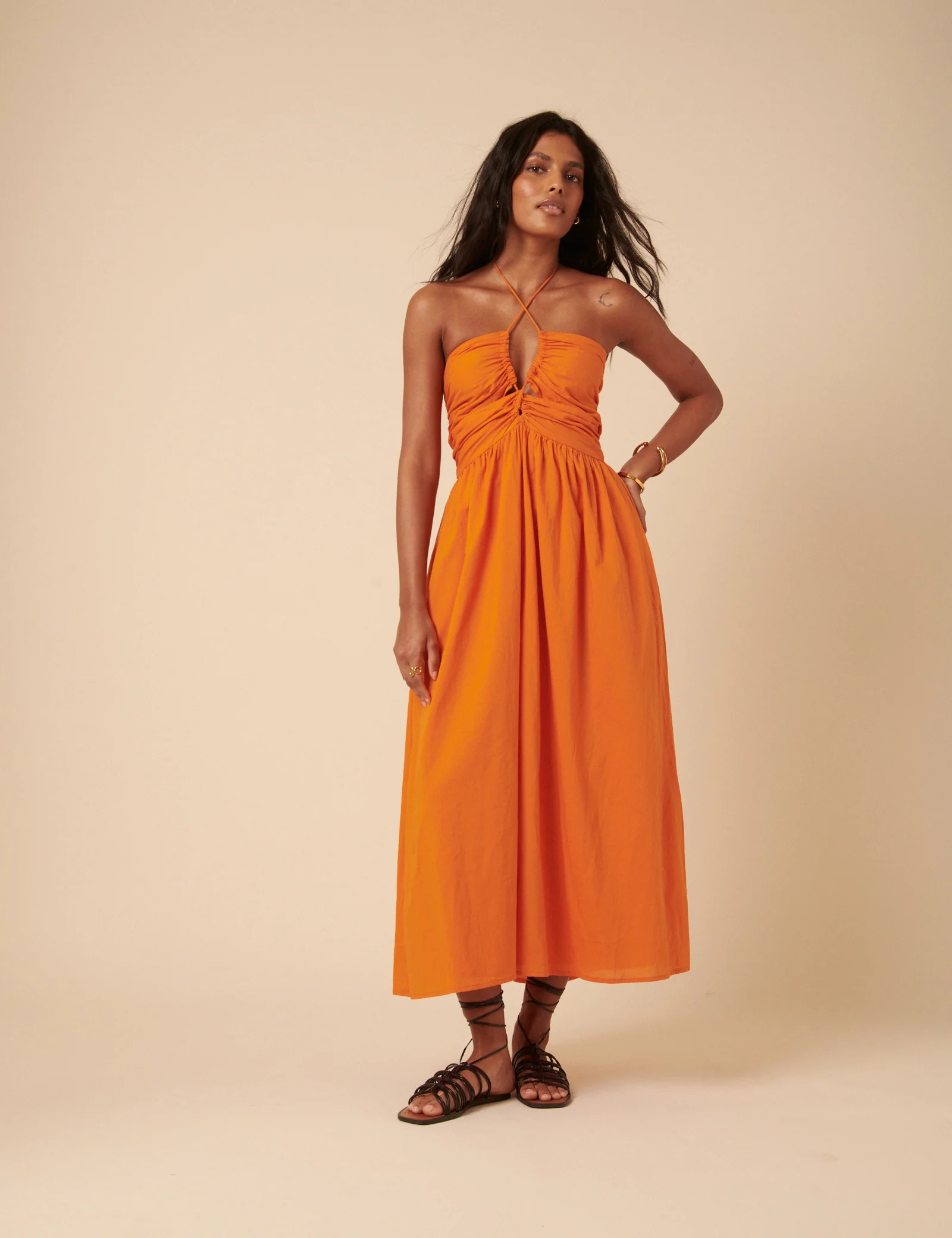 Poppy Delevingne Orange Paula Midi Dress | Nobody's Child