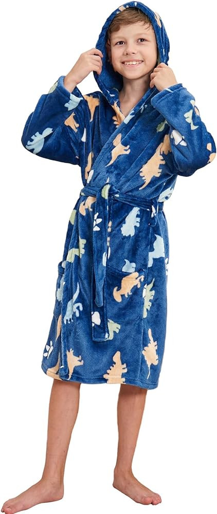 V.&GRIN Boys Fleece Robe, Hooded Toddler Soft Fuzzy Bathrobe for Kids 3-14 Years | Amazon (US)