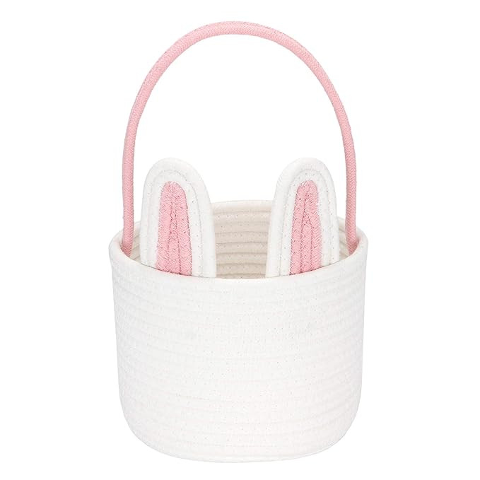 Sea Team Easter Bunny Basket for Eggs Hunt, Easter Eggs Bucket, Small Woven Cotton Rope Tote Bag ... | Amazon (US)