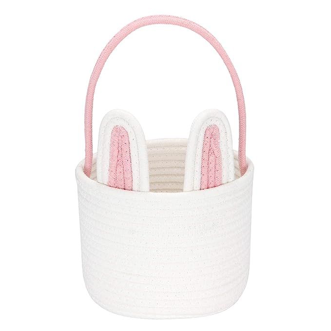 Sea Team Easter Bunny Basket for Eggs Hunt, Easter Eggs Bucket, Small Woven Cotton Rope Tote Bag ... | Amazon (US)