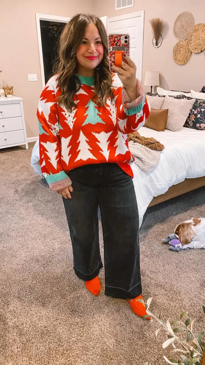 mules: fit a tad oversized // wearing a 5
jeans: fit true to size // wearing a 14
sweater: fits oversized // wearing a large 

 #LTKHoliday #LTKCyberWeek #LTKGiftGuide