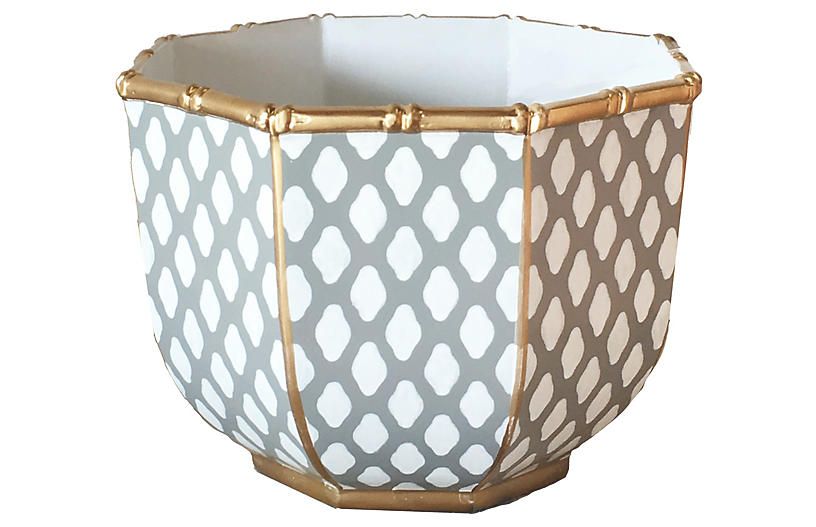 11" Bamboo-Style Decorative Bowl, Gray/White | One Kings Lane