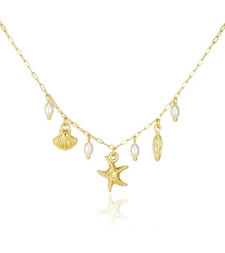Wowshow Starfish Necklace, Charm Necklace Shell Beach Jewelry for Women Coastal Seashell Choker Pendant with Pearl for Summer Vacation | Amazon (US)