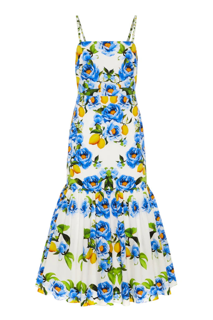 Corniela Cotton Midi Dress in Peonia Blue | Over The Moon