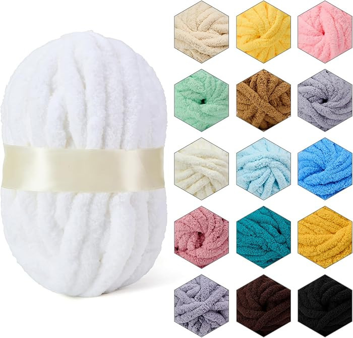 ERLYEEN Chenille Chunky Yarn Super Bulky Soft Thick Fluffy Jumbo Giant Washable Polyester Big Yar... | Amazon (US)
