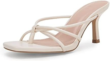 LAICIGO Women’s Square Open Toe Flip Flops Stiletto Heels Strappy Thong Slide on Slingback Mule... | Amazon (US)