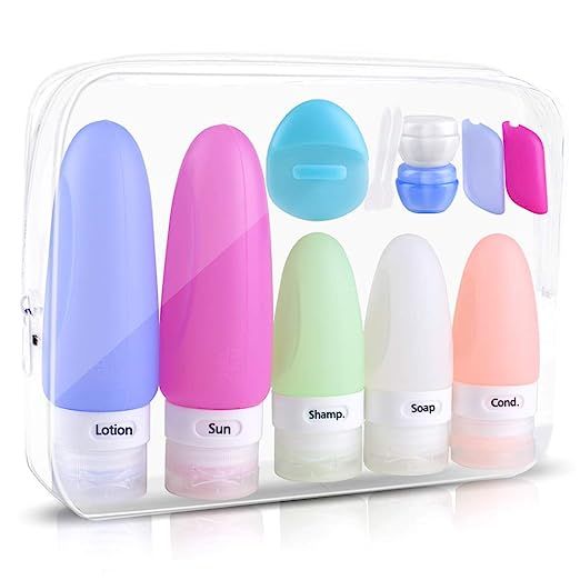 Travel Bottles,Wedama Leakproof Silicone Travel Containers with 5 Pcs TSA Approved Squeezable 3/1... | Amazon (US)