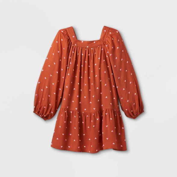 Girls' Long Sleeve Square Neck Printed Woven Dress - Cat & Jack™ | Target