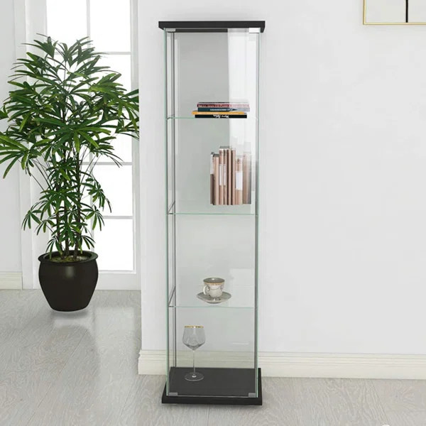 Glass Cabinet Glass Display Cabinet 4 Shelves With Door, Floor Standing Curio Bookshelf For Livin... | Wayfair Professional