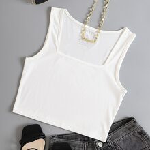 Rib-knit Square Neck Tank Top | SHEIN