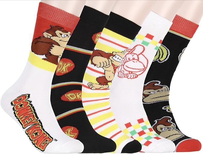 Donkey Kong Socks Character And Video Game Logo 5 Pack Adult Crew Socks | Amazon (US)