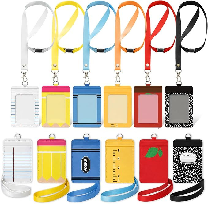 6 Pcs Teacher ID Badge Holder with Lanyard Teacher Appreciation Gifts PU Cute Composition Noteboo... | Amazon (US)
