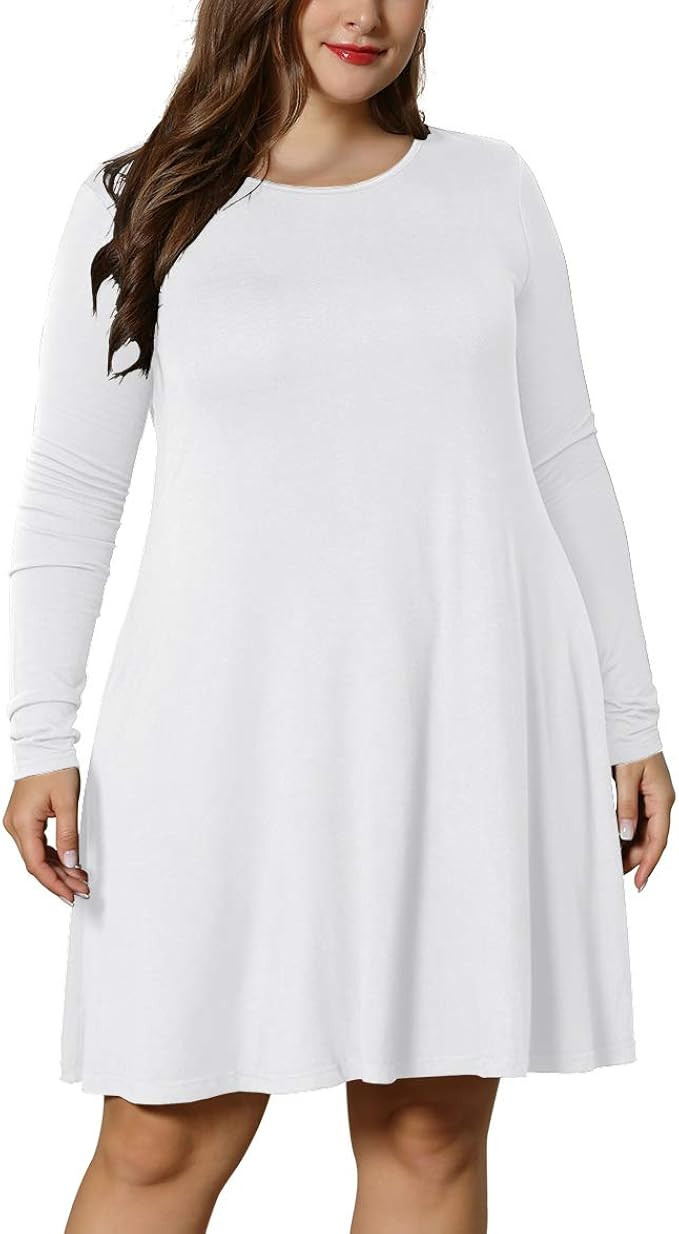 LONGYUAN 2022 Women's Winter XL-6XL Plus Size Dresses Casual Long Sleeve Dress with Pockets | Amazon (US)