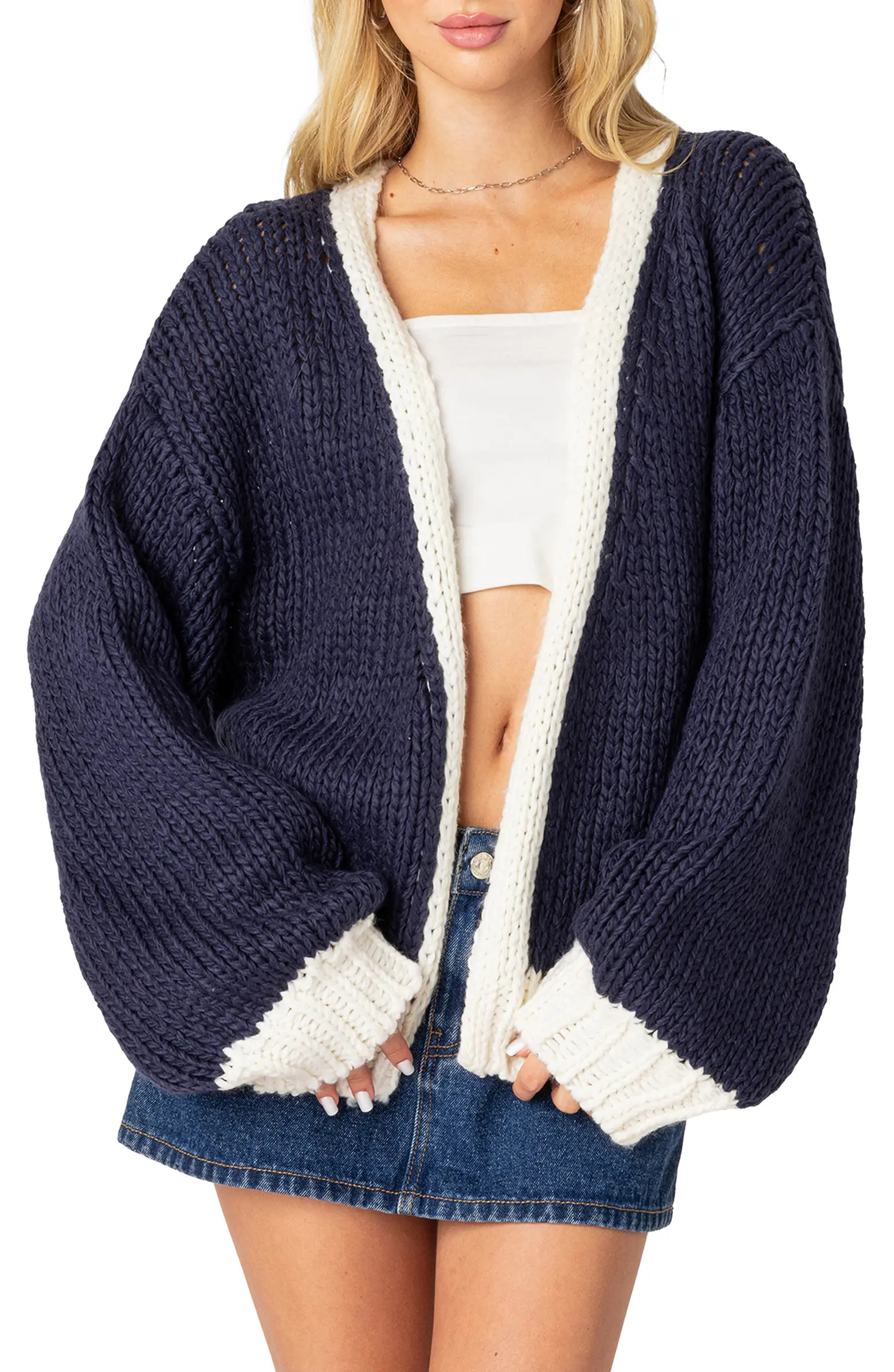 EDIKTED Colorblock Chunky Knit Cardigan | Nordstrom | Nordstrom