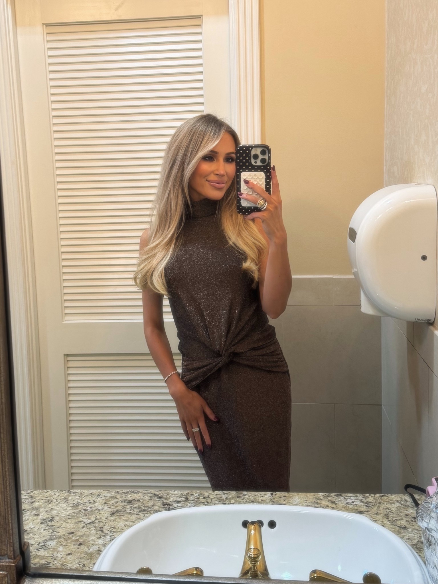 LOVE this midi dress! So comfy/light weight, shimmery fabric, and fits amazing! You could dress it up or down. Wearing smallest size for reference.

Cocktail dress. Brown dress. Wedding guest dress. Revolve. Outfit inspo. 

#LTKPetite #LTKWedding