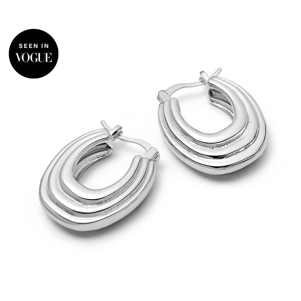 Polly Sayer Chunky Ridge Hoop Earrings Silver Plate | Daisy London Jewellery