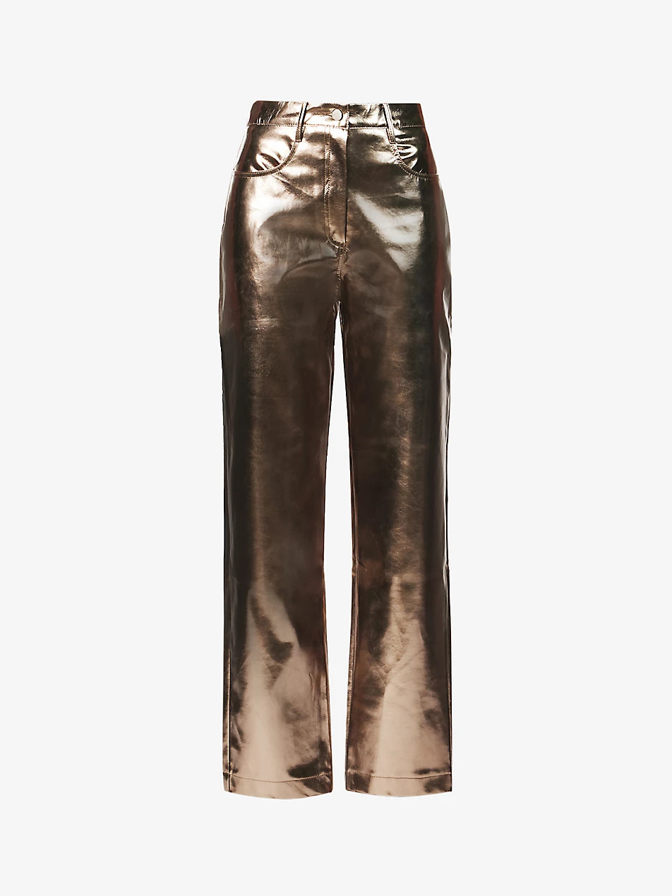 Lupe metallic high-rise straight-leg faux-leather trousers | Selfridges