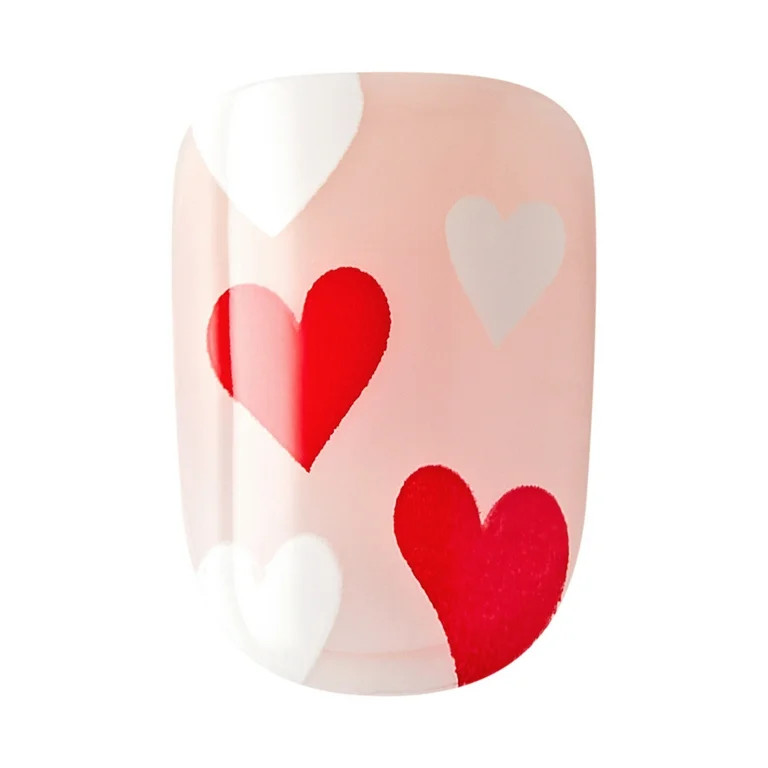KISS imPRESS Design Valentine's Day Press on Nails, Full Heart, Red, Short Squoval, 30 Count | Walmart (US)