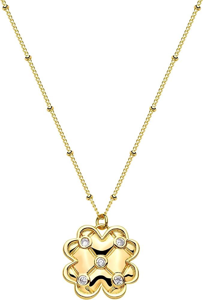 VACRONA Coin Necklace 18k Gold Plated Vintage Textured Medallion Coin Pendant Round Circle Disk D... | Amazon (US)