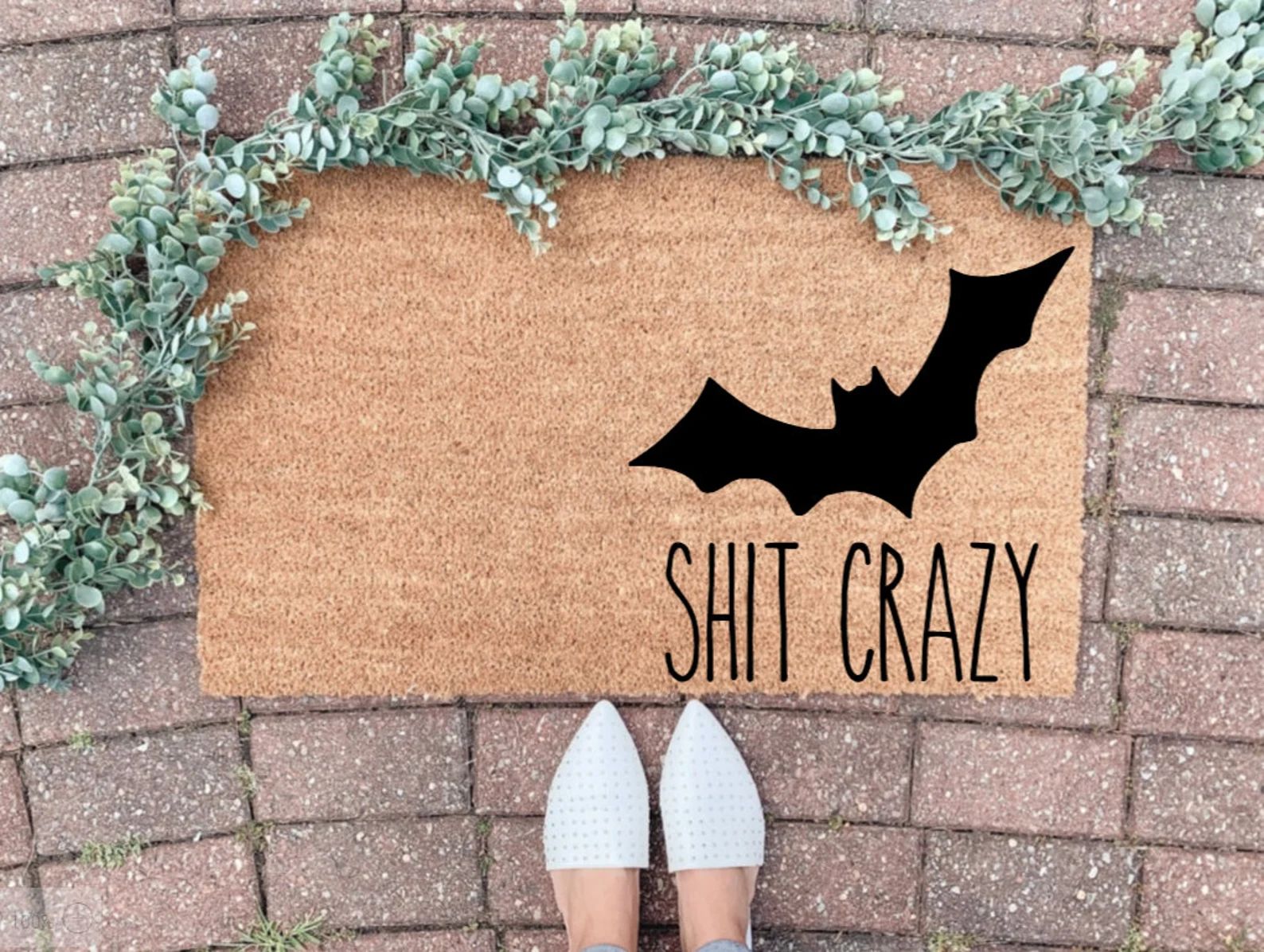 Fall Welcome Mat Bat Shit Crazy Doormat Door mat pumpkin | Etsy | Etsy (US)