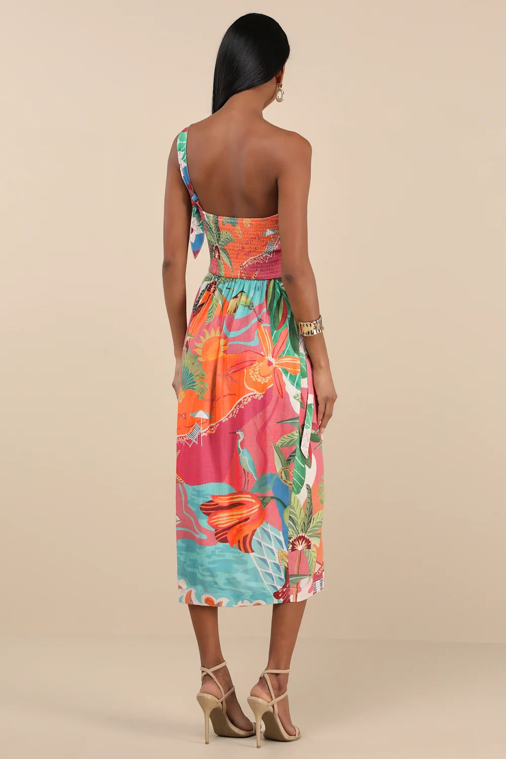 Hilinai Blue Multi Tropical Print Wrap Midi Dress | Lulus