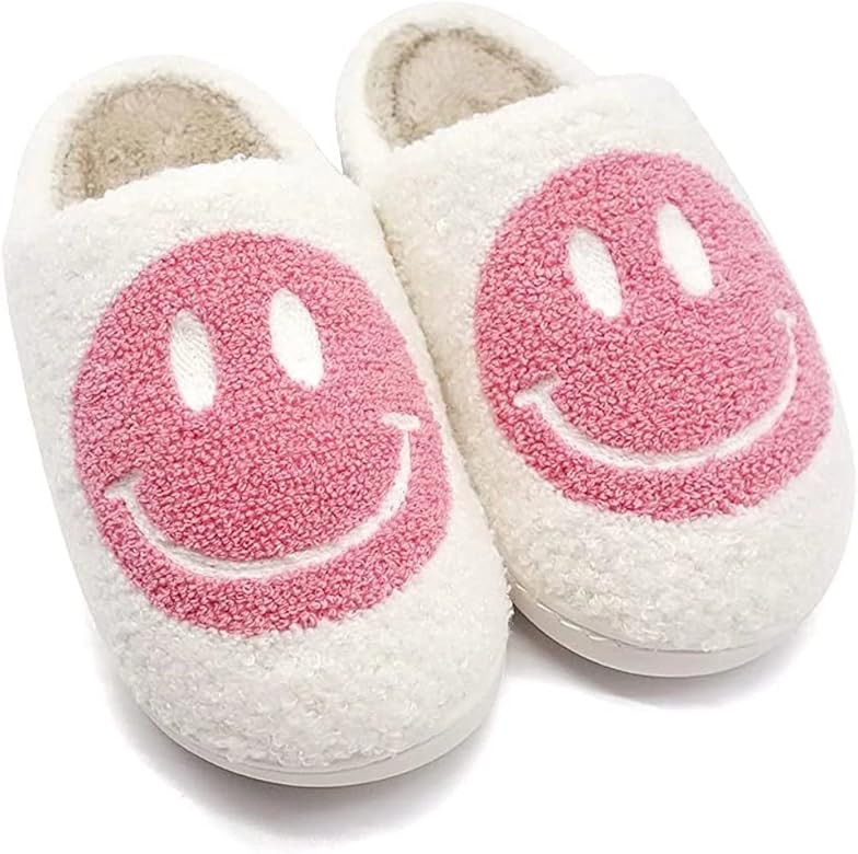 Smiley Face Slippers for Women and Men Retro Soft Fluffy Warm Home Non-Slip Couple Style Casual S... | Amazon (US)