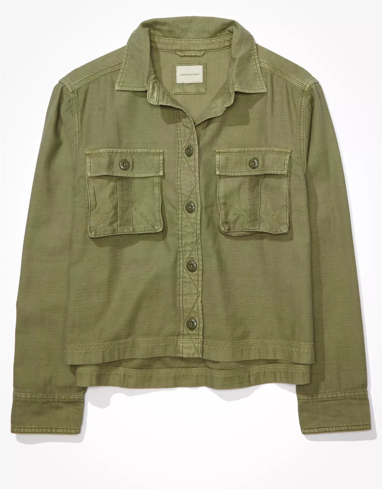 AE Long-Sleeve Cargo Button-Up Shirt | American Eagle Outfitters (US & CA)