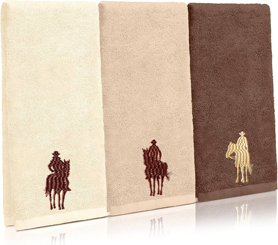 SmoothNovelty 3 Pcs Cowboy Bathroom Towels Western Horse Hand Towels 100% Cotton Embroidered Rode... | Amazon (US)