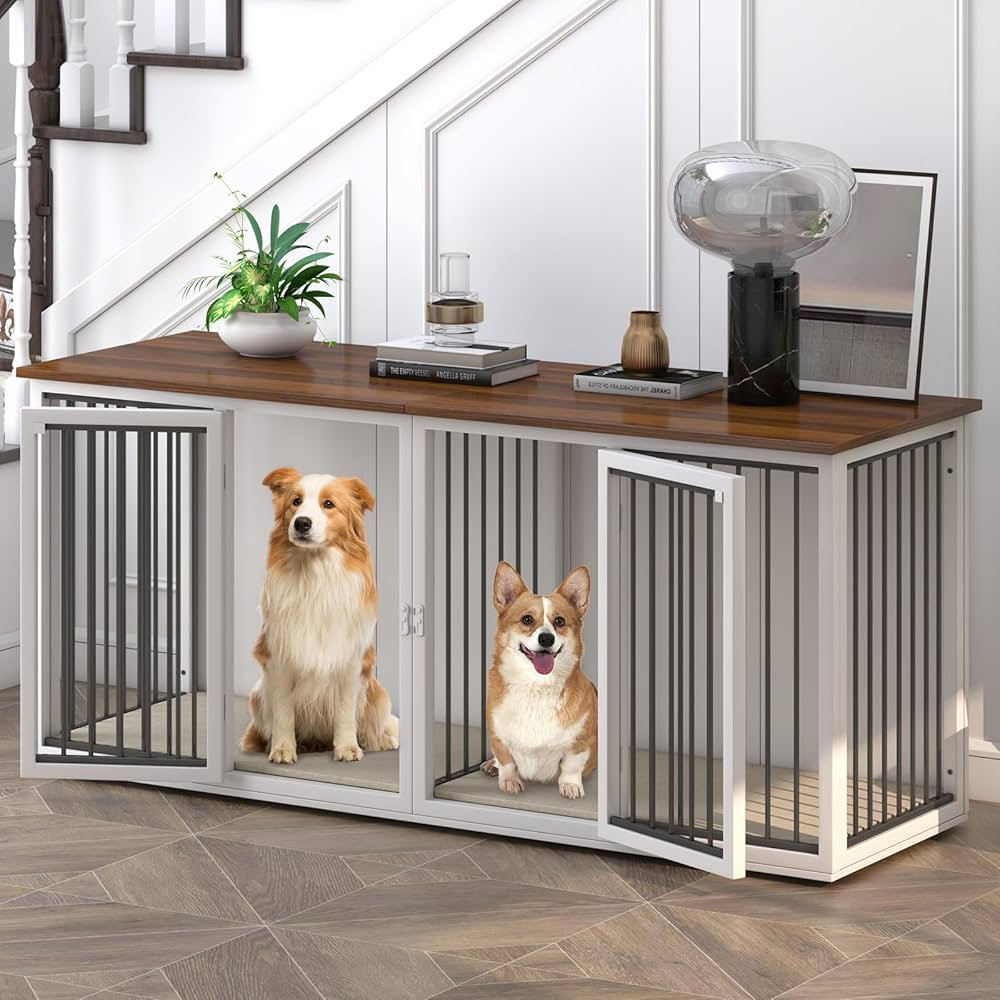Large Dog Crate Furniture for 2 Dogs, 71.6'' Steel Frame Dog Crate with Double Doors, Heavy Sturd... | Amazon (US)