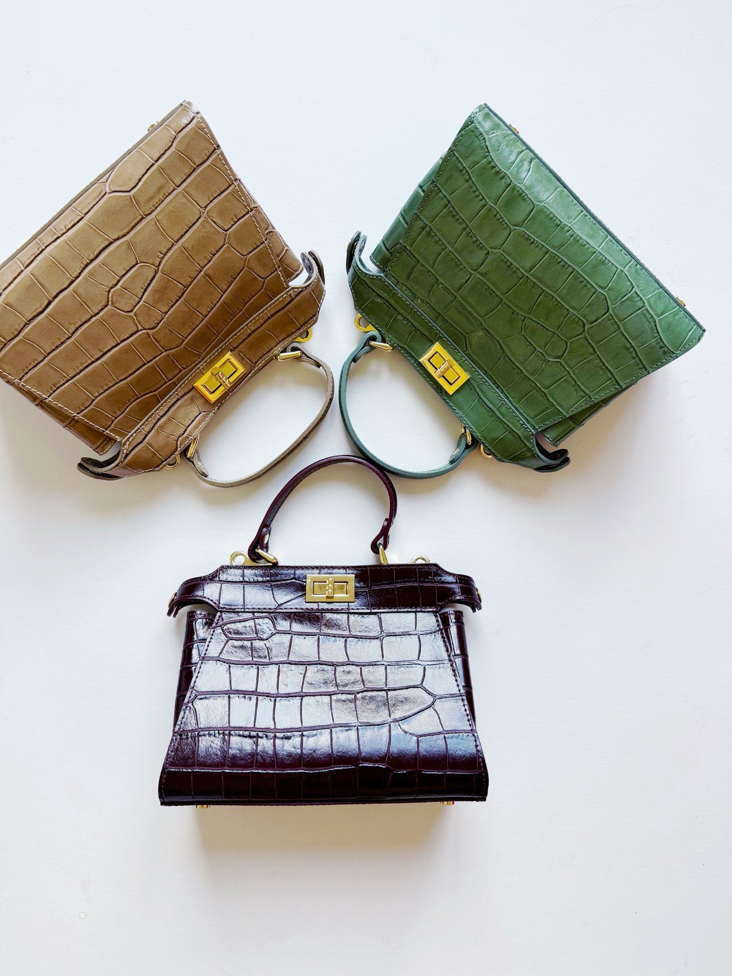 CROCODILE EMBOSSED LEATHER FLIP LOCK BAGS | Colores Collective