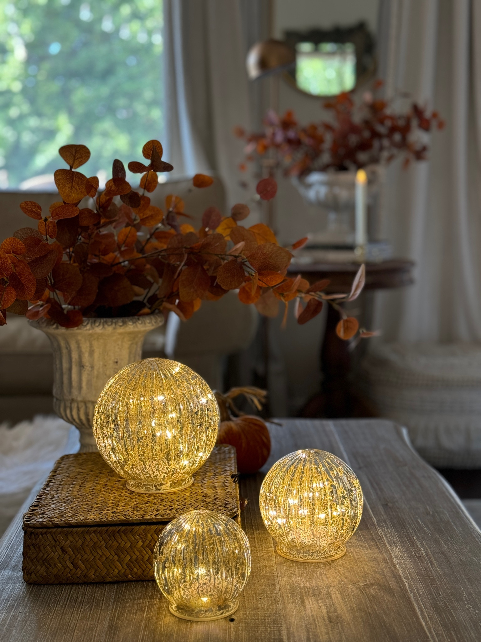 Mercury spheres (LED) for the holidays! Aren’t they cool? Battery powered (AA) You can use them anywhere! Tuck them into a garland on the table, place them in a set on a coffee or end table, on the mantle amidst a garland or stems...

#christmasdecor #holidaydecor 

#LTKHoliday #LTKHome #LTKSeasonal