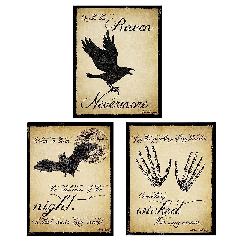 The Raven, Dracula and Macbeth Inspirational Literary Quote Set. Vintage Style Prints. Fine Art P... | Amazon (US)