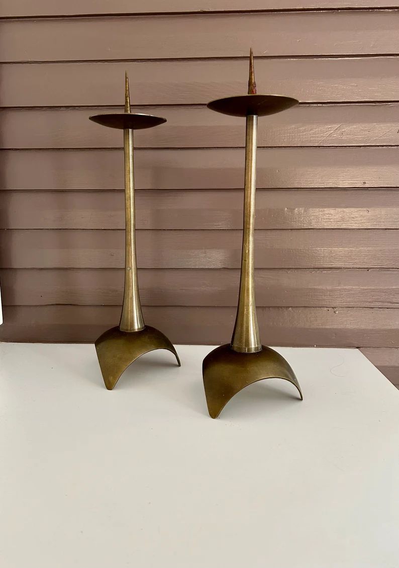 Pair 2 MCM Tall Bronze Candleholders, 18 Mid-century Candleholders Tall Bronze Candlesticks Tall ... | Etsy (US)