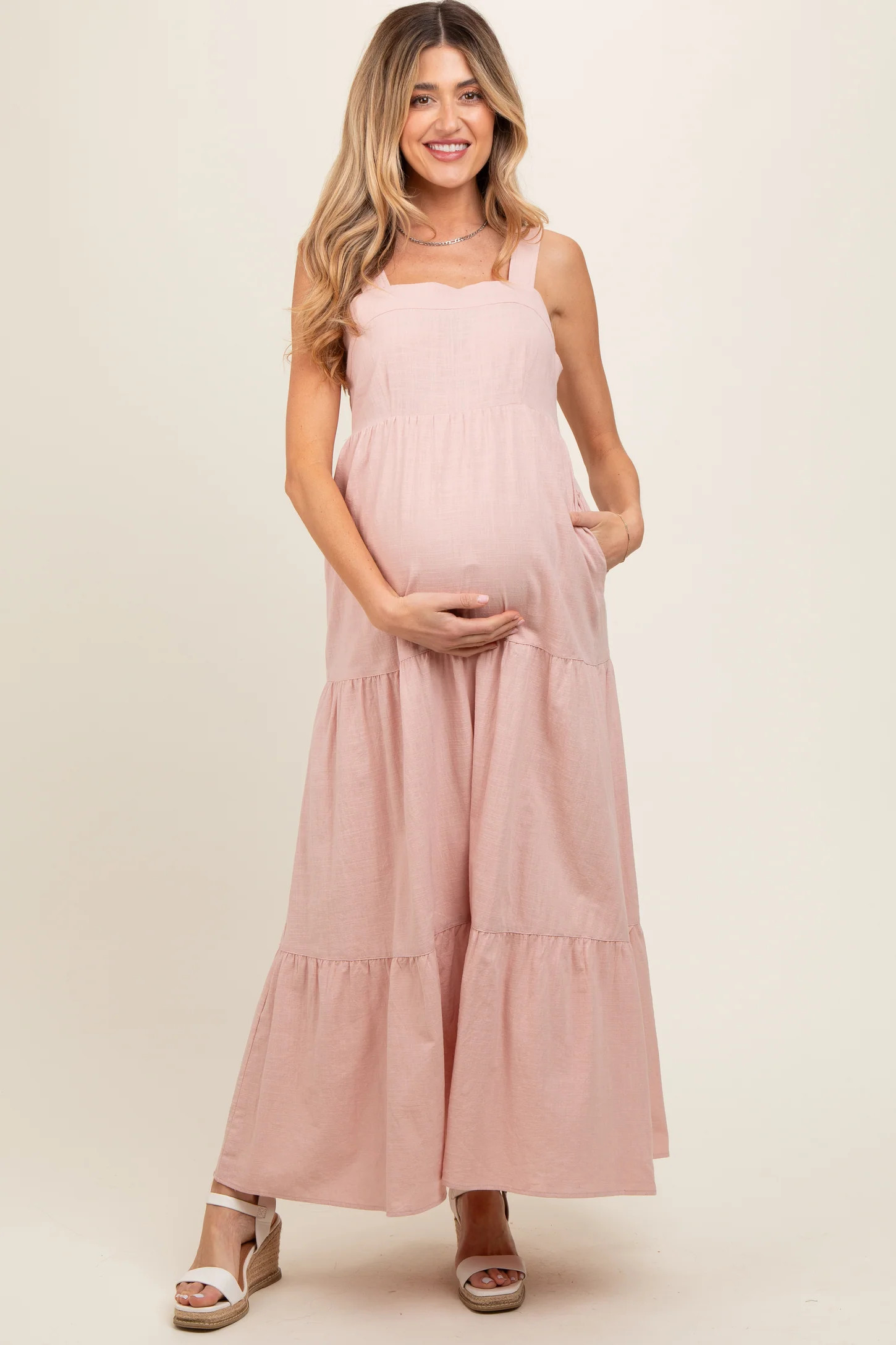 Light Pink Tiered Maternity Maxi Dress | PinkBlush Maternity
